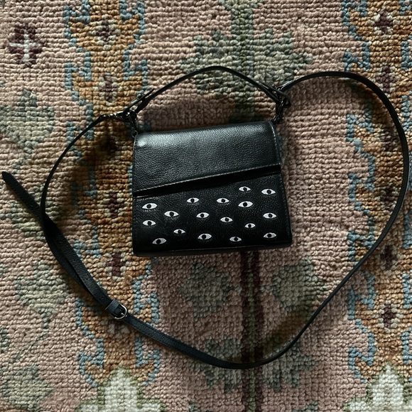 Min & Min black Anastasio Micro Crossbody Handbag Black Leather - All Over Eyes - Picture 2 of 5